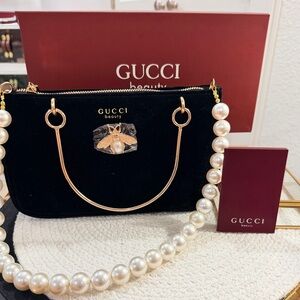Gucci Beauty Upcycled Black Velvet Shoulder Bag with Gucci Beauty Mirror - NIB!!